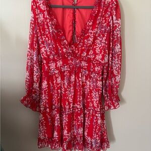 Floral Red V-Neck Dress
